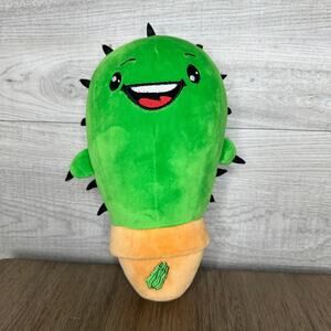 Cactus Jones Plush 9" Green Smiling Stuffed Plant Black Spikes
